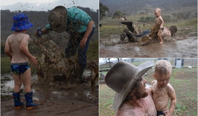 Восхитительный момент: 2-летний мальчик наслаждается первым за несколько месяцев дождем в Австралии (11 фото)