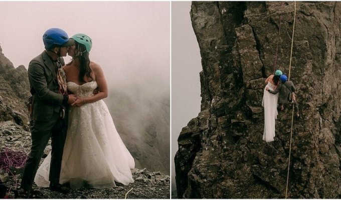 The newlyweds climbed a dangerous peak for a photo shoot (12 photos)