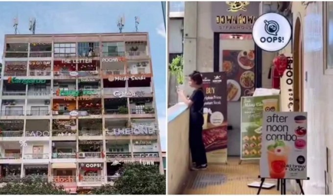 Девятиэтажка кафе и ресторанов во Вьетнаме (3 фото + 1 видео)