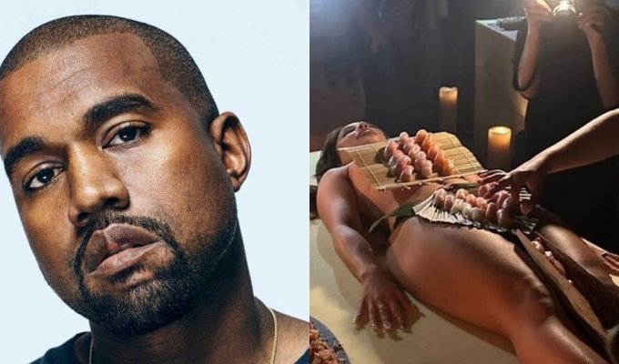 Kanye West called a misogynist after his party with sushi laid out on women's bodies (3 photos + 1 video)
