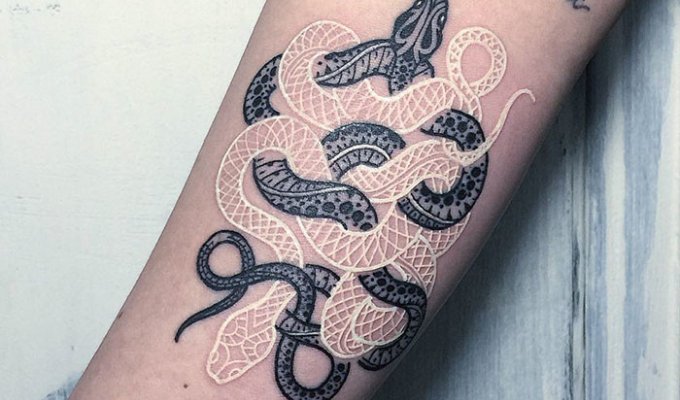 Тату-мастер создаёт великолепные черно-белые татуировки со змеями (9 фото)
