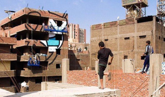 На стенах 50 домов Каира появился гигантский граффити-пазл (6 фото + видео)