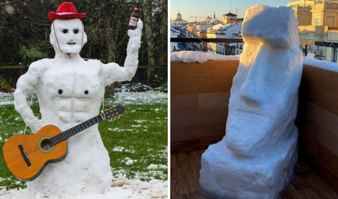 14 cases when people got tired of rolling balls and created snowmen that this world has never seen before (15 photos)