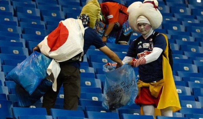 Японские болельщики после поражения в матче "Бельгия - Япония" (3 фото)