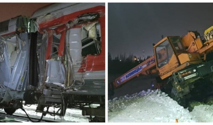 “It felt like someone threw me into the corridor”: in Russia, a truck crane hit a passenger train (2 photos + 3 videos)