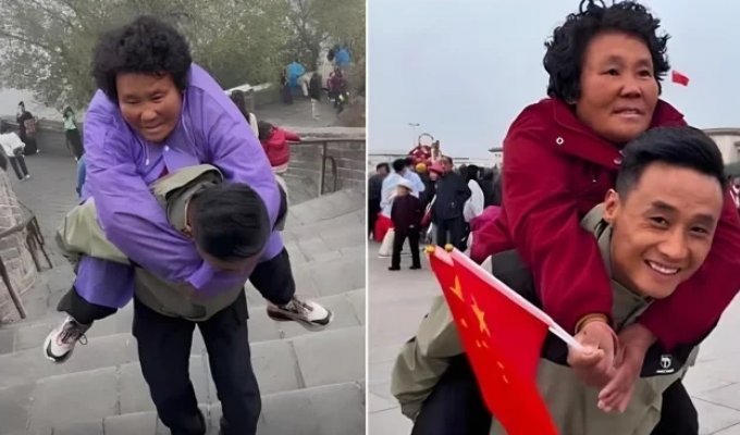 Chinese Man Gets Rid of His Belongings and Travels with Paralyzed Mom on His Back (2 Photos + 1 Video)