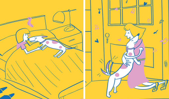 Жизнь хозяйки собаки в 10 очаровательных иллюстрациях (11 фото)