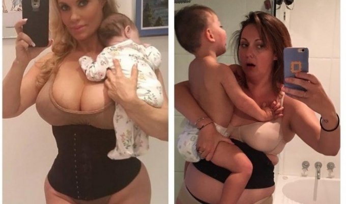 Мама в Инстаграме vs. в реальной жизни: забавные пародии на фотографии знаменитостей (16 фото)