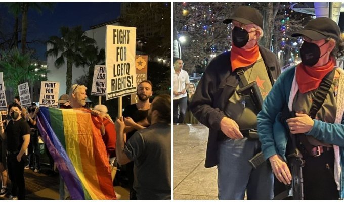 В США противники трансвеститов пришли на митинг с оружием и столкнулись со сторонниками ЛГБТ, которые тоже были вооружены (4 фото + 2 видео)