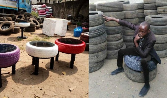 New life for old tires: an African makes original furniture from tires (7 photos)