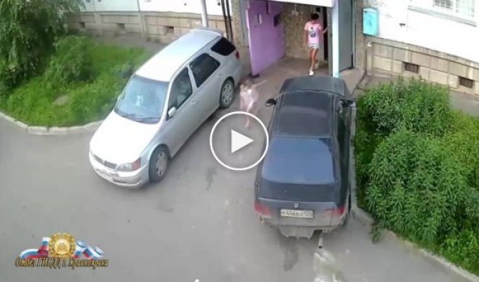 В Красноярске маленькая девочка выбежала из подъезда и попала под машину