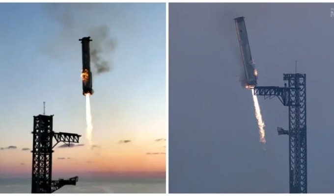 SpaceX managed to return the first stage of the Super Heavy rocket to the launch pad for the first time (1 photo + 2 videos)