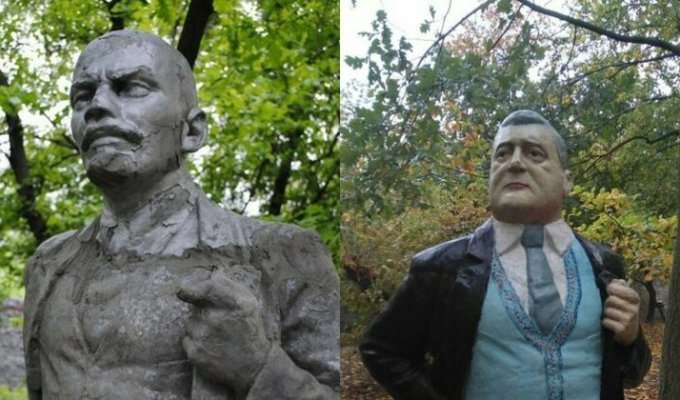 Памятник Ленину в Запорожье переделали в скульптуру Порошенко (5 фото)