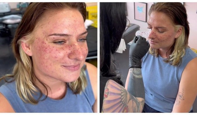 Network trolls ridiculed a tattoo artist who drew stars on the face of a client (6 photos + 1 video)