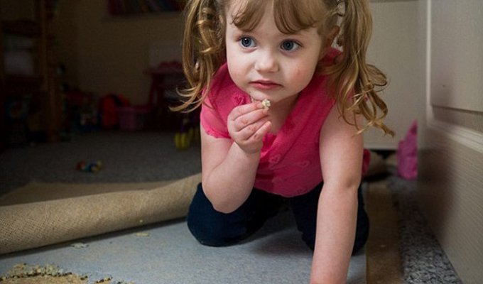 4-летняя девочка ест ковер (4 фото)