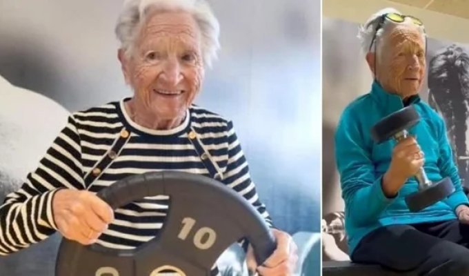 Мне 101 год.  Несмотря на остеоартрит, я ежедневно занимаюсь  в тренажёрном зале по два часа (10 фото + 1 видео)