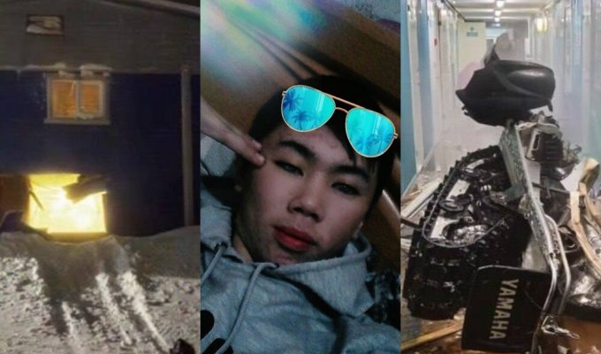 He got drunk and killed himself: in Taimyr, a 22-year-old guy broke through a hospital window with a snowmobile and crashed into a wall (7 photos + 1 video)