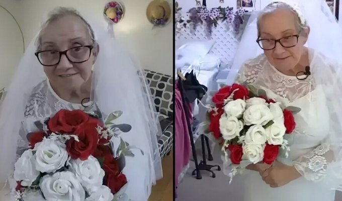 77-year-old woman marries herself and wears her dream wedding dress (3 pics)