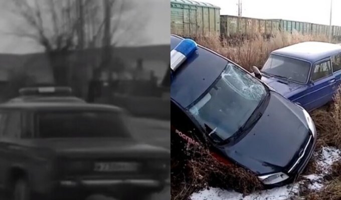 Дерзкий водитель на "шестерке", удирая от погони, перевернул машину Росгвардии (3 фото + 1 видео)