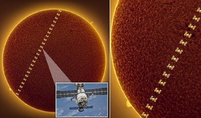 Астрофотограф снял полет МКС на фоне Солнца (7 фото)