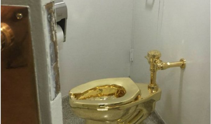 В Нью-Йорке открылся общественный туалет с унитазом из золота 750 пробы (3 фото)