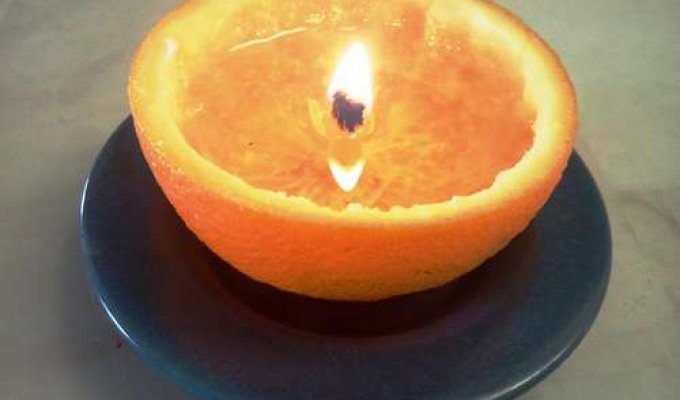 Как сделать свечу из апельсиновой кожуры (3 фото)