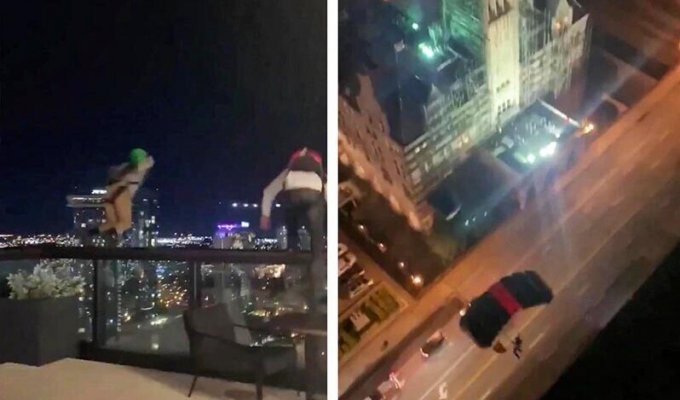 Два бейсджампера совершили рискованный прыжок с крыши 25-этажного отеля в США (2 фото + 1 видео)