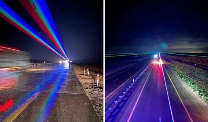 Странные лучи над дорогой перепугали казахстанцев (3 фото)