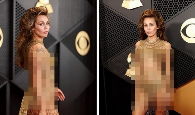 Miley Cyrus showed up to the Grammys in a dress made of pins and received her first award (5 photos + 2 videos)