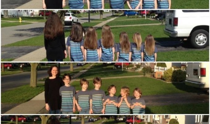 Мать и шестеро сыновей пожертвовали свои волосы на благотворительность (2 фото)