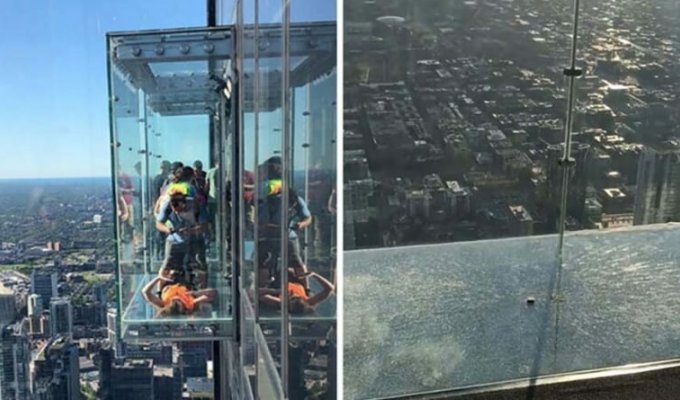 На высоте 103-го этажа: стеклянный пол аттракциона лопнул под ногами у туристов (7 фото + 1 видео)