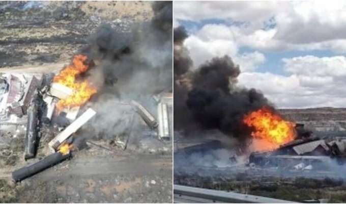 A propane train derailed in Arizona (2 photos + 2 videos)