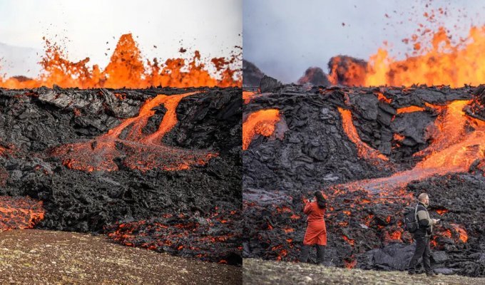 Горячий тур у извергающегося вулкана: в Исландии проснувшийся вулкан стал достопримечательностью (5 фото + 1 видео)