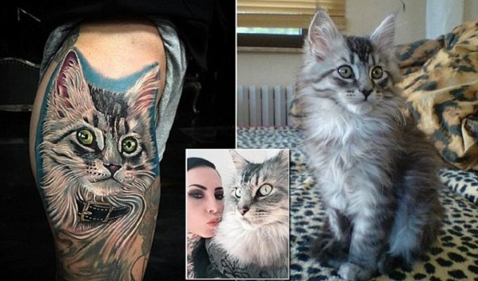 Женщина вытатуировала на теле портрет своего кота его собственной шерстью (11 фото)