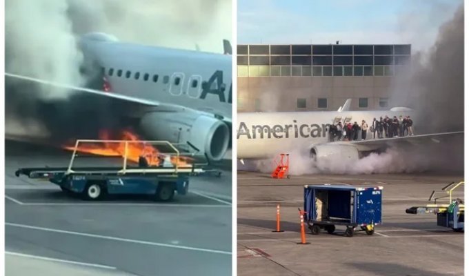 Passengers of a plane that caught fire in the US were waiting for rescue, standing on its wing (1 photo + 3 videos)