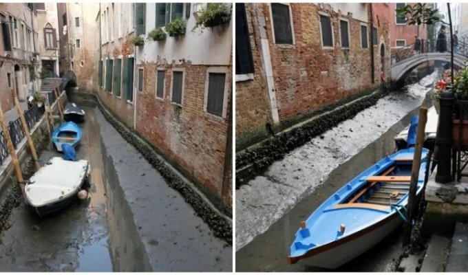 Famous canals dried up in Venice, paralyzing the city (7 photos + 1 video)
