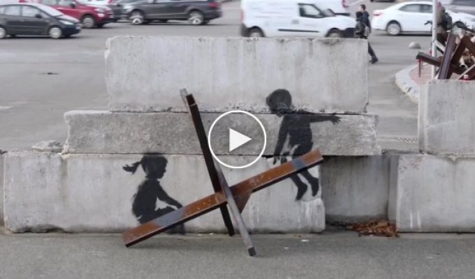 Anonymous street artist Banksy posted a video with his work in Ukraine