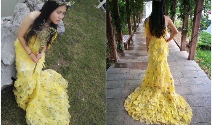 Полгода, девушка, бережно собирала 6 000 листьев, чтобы сделать красивое платье (10 фото)