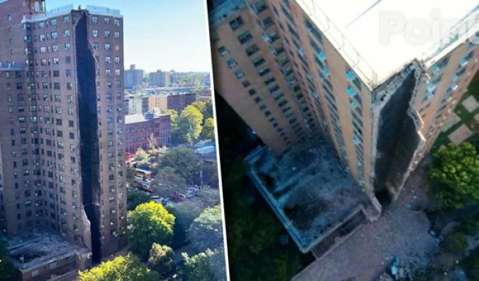 В Нью-Йорке частично обрушился многоэтажный жилой дом (2 фото + 1 видео)