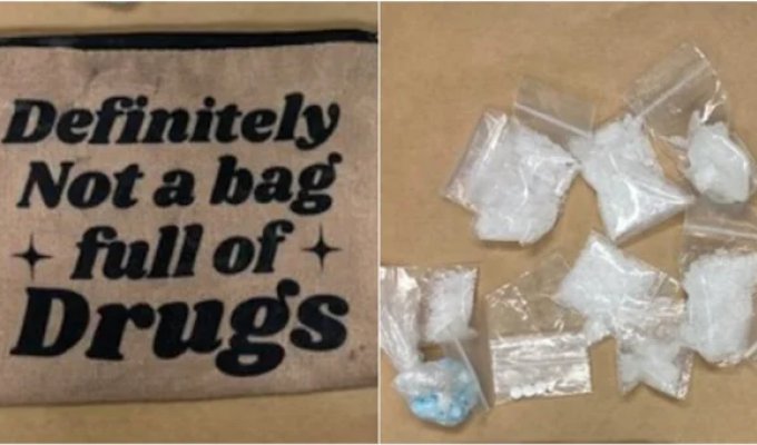 Police found drugs in a bag with the inscription "Definitely not a bag full of drugs" (2 photos + 1 video)