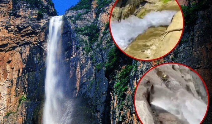 Туристы исследовали известный водопад Китая и поняли, что это подделка (6 фото + 2 видео)