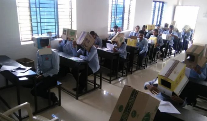 Indian College Forces Students to Put Boxes on Their Heads (5 photos)