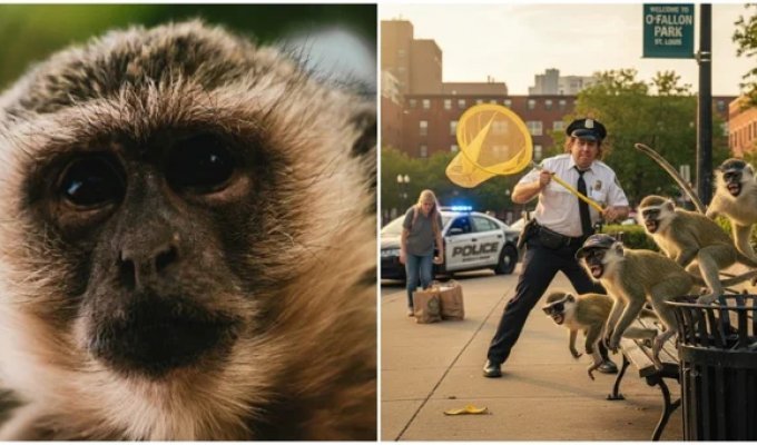 В Сент- Луисе банда приматов с "высоким интеллектом" водит  за нос службу отлова и полицию (1 фото + 2 видео)
