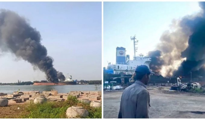 An oil tanker exploded in Thailand (2 photos + 1 video)