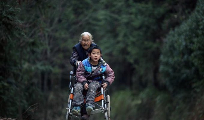 76-летняя бабушка ежедневно проходит 24 километра, чтобы отвезти внука-инвалида в школу (8 фото)