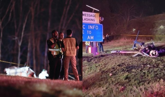 In the USA, a light plane crashed near a busy highway (2 photos + 2 videos)