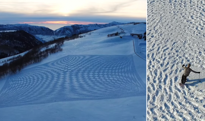 Мужчина каждый день проходит 30 километров, чтобы создать эти великолепные картины на снегу (12 фото + 1 видео)