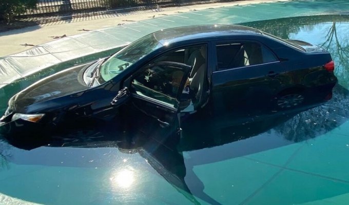 A woman “parked” in the pool (4 photos + 1 video)