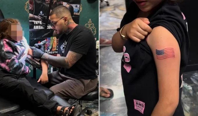 Parents allowed a 9-year-old girl to get a tattoo in honor of Donald Trump (3 photos + 1 video)