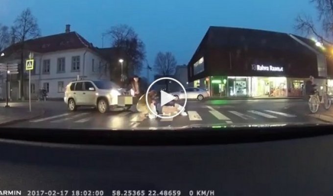 Эстонский водитель хотел перевести бабаульку, а поставить машину на ручник забыл